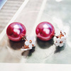 Fashionable cute double-sided earrings from pearl, flowered, European style