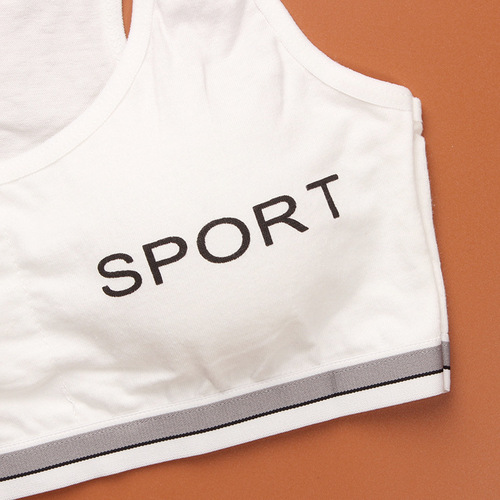Girls' vests, short bras for students during their development period, children's wide-band vests without wire rings, sports pure cotton letters