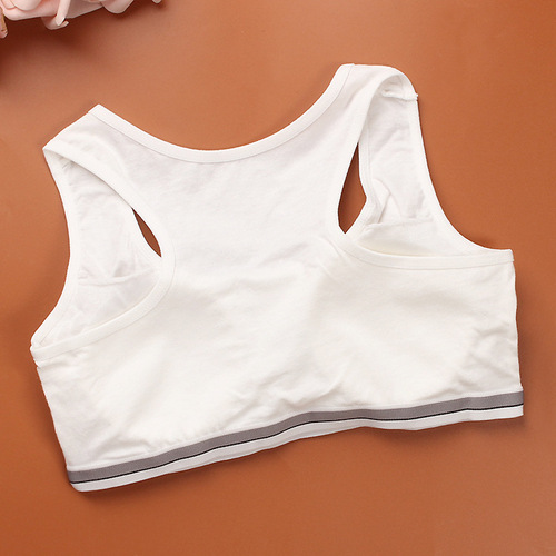 Girls' vests, short bras for students during their development period, children's wide-band vests without wire rings, sports pure cotton letters