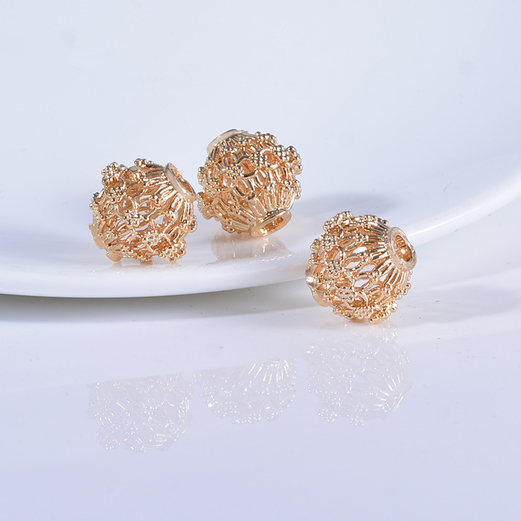 Braided Cage-Shaped Tennis Ball Copper Spacer Bead Accessory, Color-Preserving Gold Spacer Bead, Large Hole Hollow Perforated Bead Necklace Bead String Zhongxing
