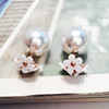 Fashionable cute double-sided earrings from pearl, flowered, European style