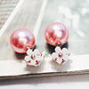 Fashionable cute double-sided earrings from pearl, flowered, European style