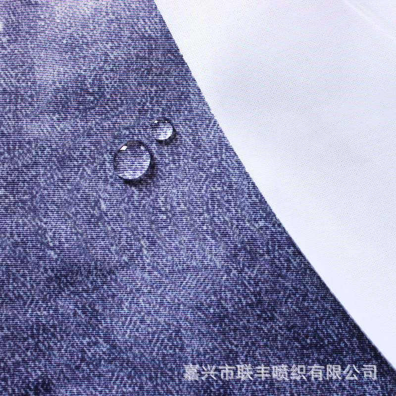 320D涤纶塔丝隆蓝色牛仔纹理印花涂层透湿白水压10000mm 美标日标