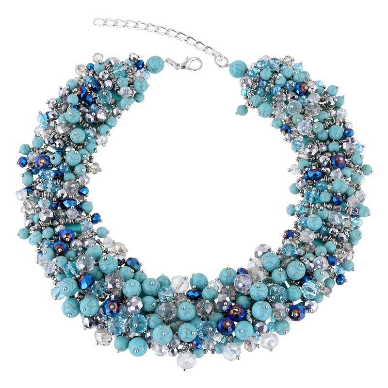 Chiman Hot-selling European and American Luxury Pure Hand-woven Turquoise Beaded Short Necklace 7 Color into NK-013