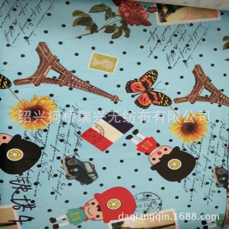 PP膜印花无纺布现货供应覆膜收纳袋鞋套面料医疗卫生用布家纺