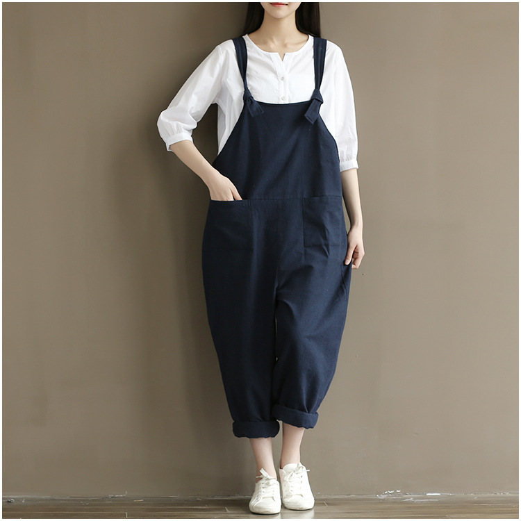 Cross-Border Plus-Size Women's Clothing on Aliexpress, Vintage-Style Brushed Cotton Suspenders Casual Long Pants, Fashionable Wide-Leg Pants for Women