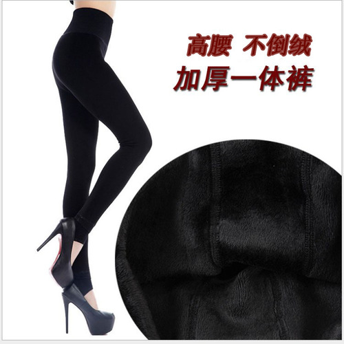Autumn and winter velvet one-piece pants in winter, thick leggings, high waist, no seam, no inverted velvet, women's warm boots