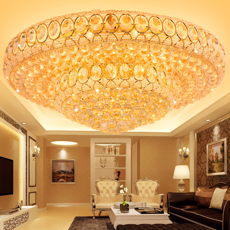 奢华大气LED水晶圆形吸顶灯欧式客厅水晶灯卧室灯具餐厅灯饰