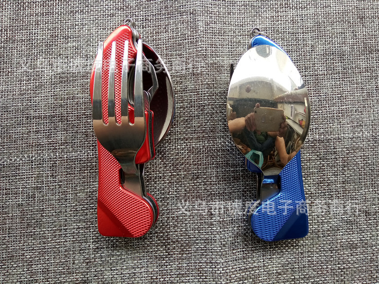 户外野营多功能拆装餐具 可挂钥匙扣小餐刀叉勺