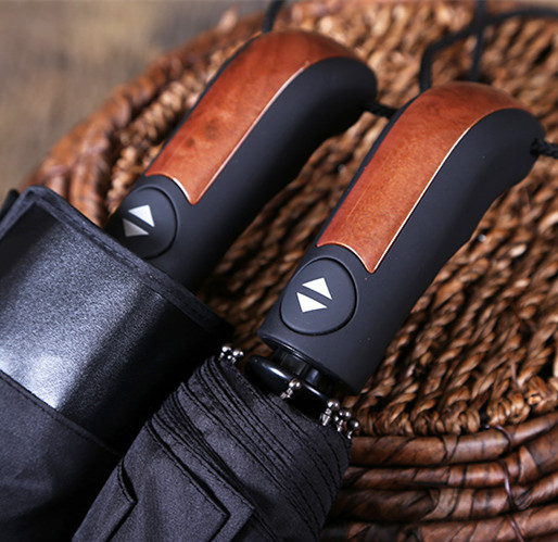 Paraguas automático de 10 huesos de apertura automática y recepción de pegamento negro opaco protección solar paraguas de sol mango curvo paraguas triple logotipo publicitario