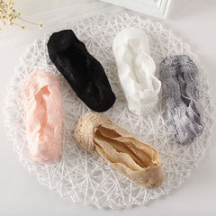 Independent packaging shallow mouth invisible boat socks, pure color cotton lace silicone sole anti-slip boat socks for women, thin anti-drop