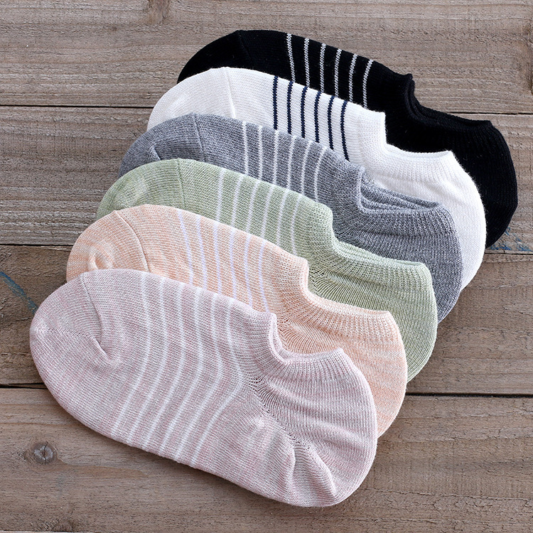 Factory Direct Sales of Women's Invisible Boat Socks, Japanese Muji-Style Comfortable Right-Angle Cotton Socks with Stripes, Amazon Supply
