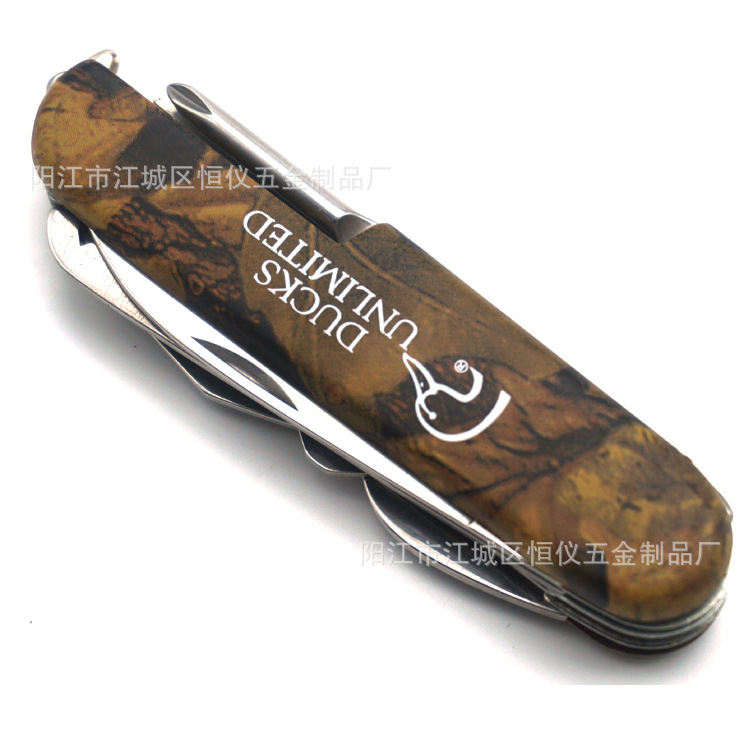 供应多功能披覆小刀 迷彩11功能小刀  枫叶印花礼品小刀
