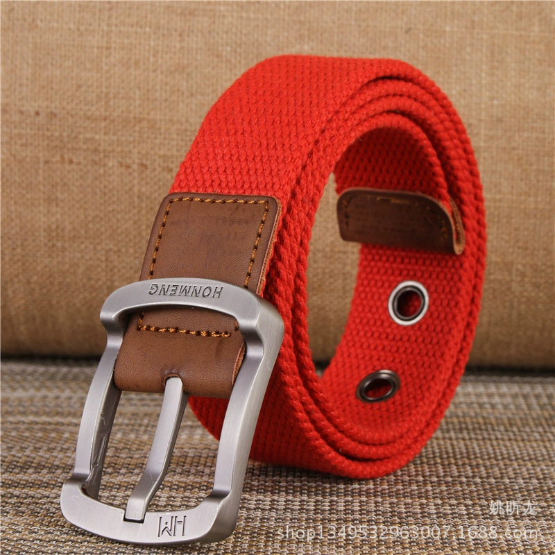 Men's cloth belt, Korean school style, canvas with faux-leather buckle, 105–125 cm