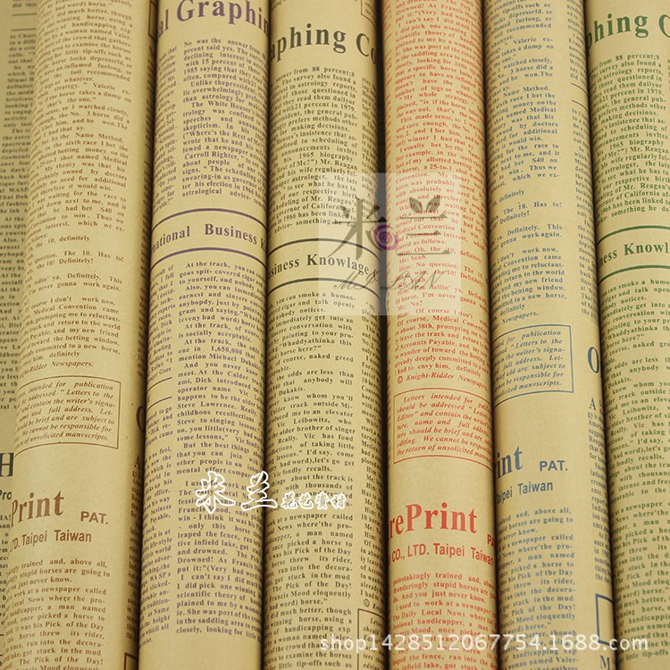 Doble cara Inglés noticias papel flor papel embalaje ramo material de embalaje de regalo al por mayor papel de regalo 50 hojas