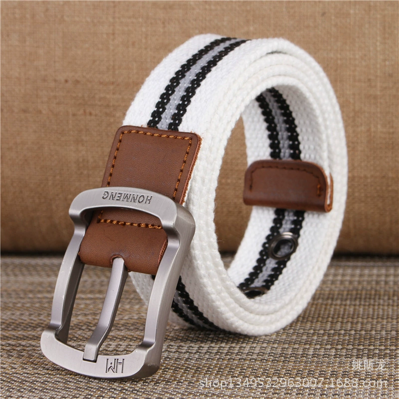 Men's cloth belt, Korean school style, canvas with faux-leather buckle, 105–125 cm