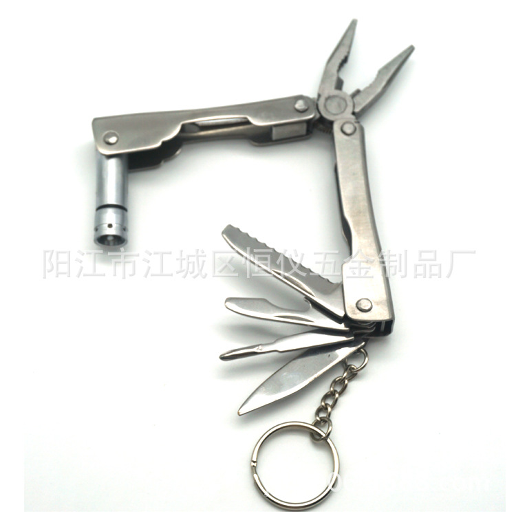 多功能带灯折叠钳子 户外带LED灯多用途工具组合钳