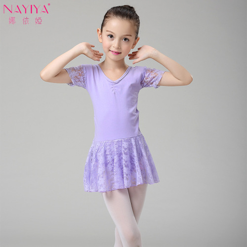 幼少儿童舞蹈服装夏季女棉练功服短袖蕾丝演出连体服芭蕾舞蹈裙