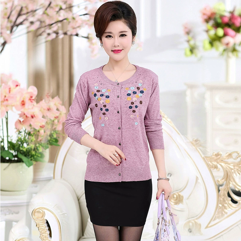 2024 осенний новый женский трикотажный кардиган свитер для пожилых мам