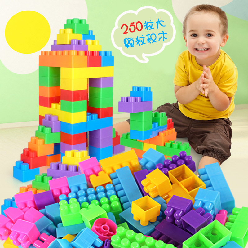 Modular plastic building blocks set for kindergarten, colorful, bulk pound pack
