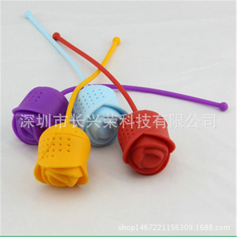 多色玫瑰泡茶器茶漏 茶叶过滤器 玫瑰花形硅胶茶叶包 泡茶工具