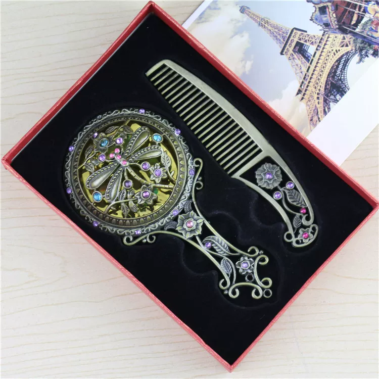 Ethnic bronze set, gift box, pack, mirror, brush, handle, ethnic style