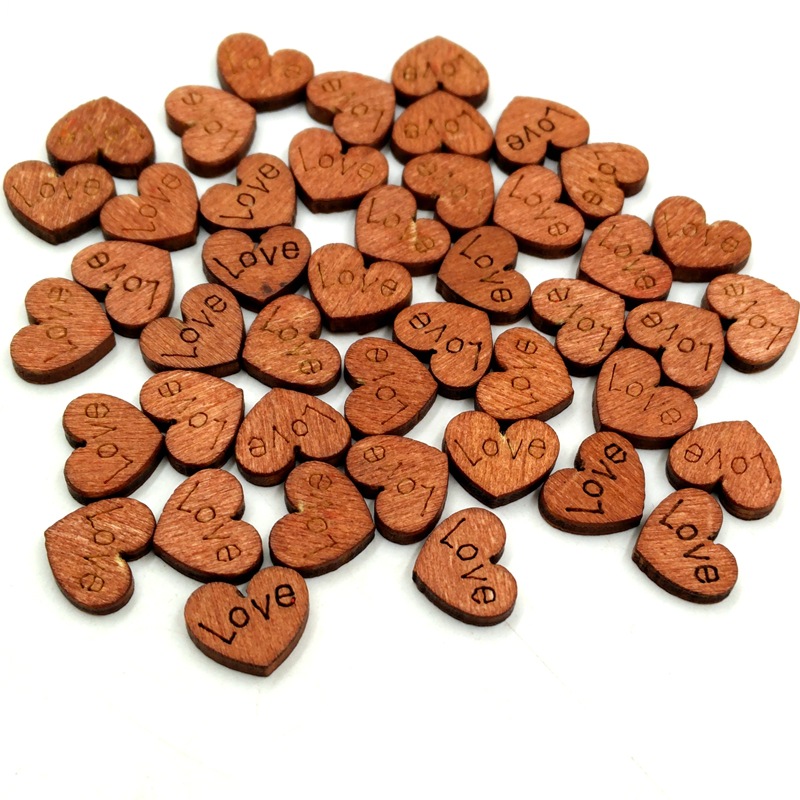 10*12mm botones de madera en forma de corazón amor botones en forma de corazón sin botón ojos 100 unids/bolsa