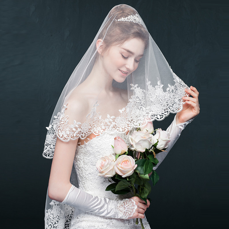 2020 New White Lace Medium Hijab Veil Manufacturer Supply Bridal Wedding Mesh Veil Wholesale