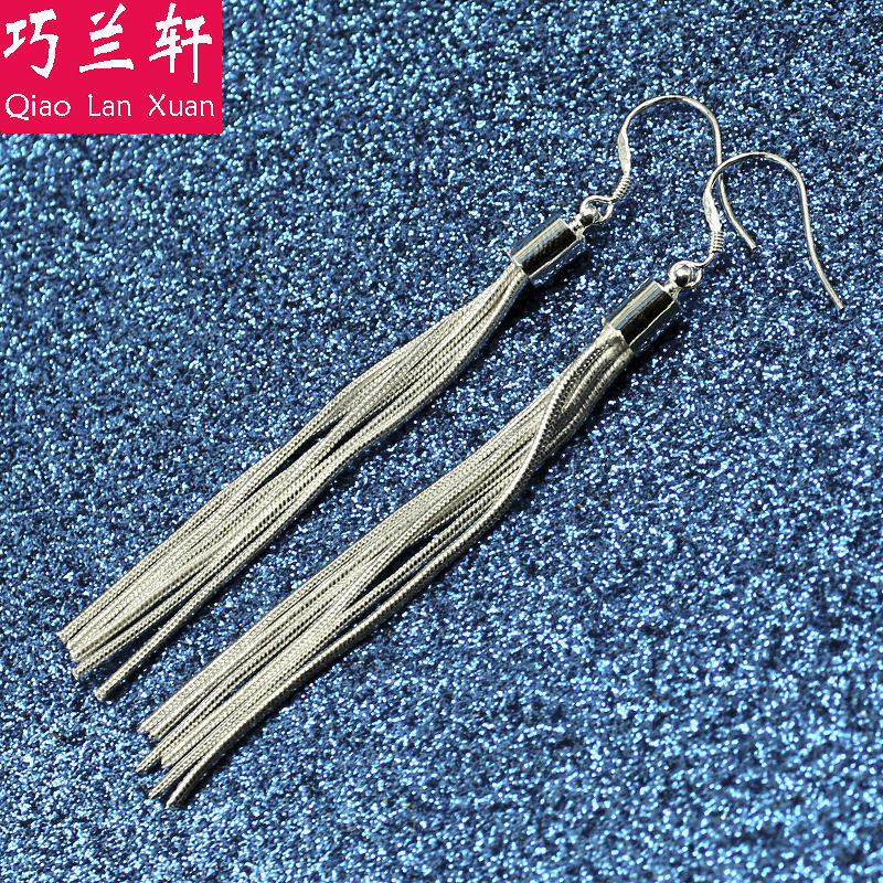 巧兰轩流苏耳环小众耳环女六线日韩国版时尚高级感耳坠耳纯银饰品