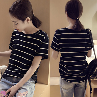 2024 summer new Korean version of loose plus size striped short sleeve T-shirt women's top base shirt women's wholesale women's clothing