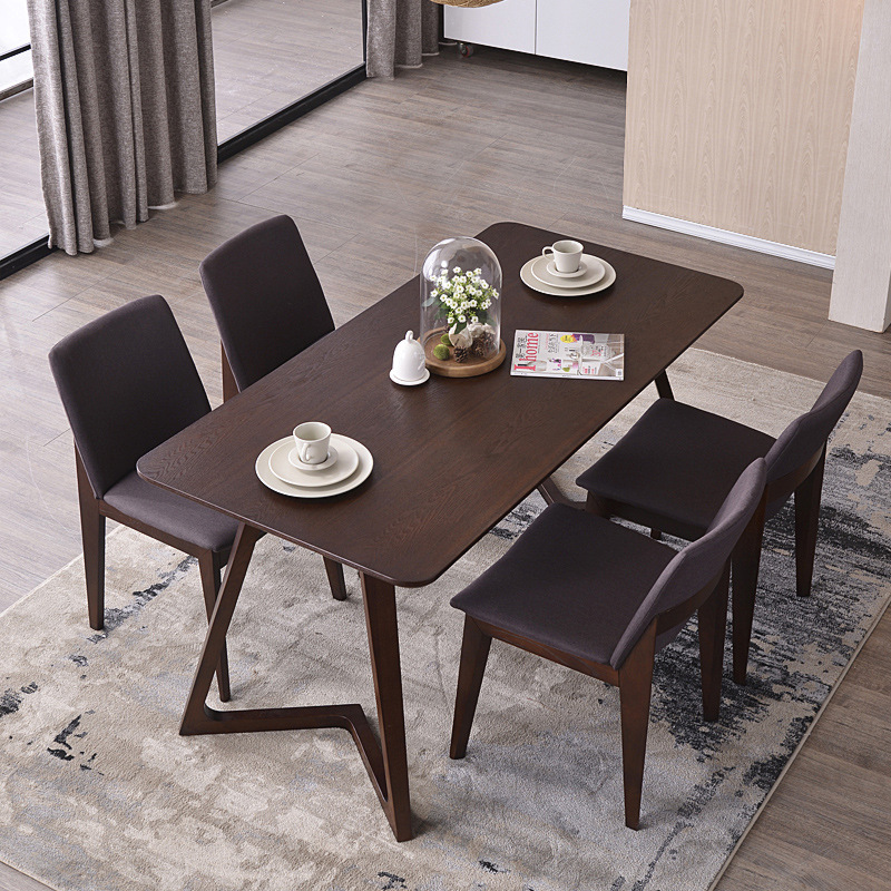 Nordic mesa de comedor y silla combinación Hotel Occidental restaurante cafetería mesa rectangular mesa de madera maciza apartamento pequeño suministro directo de fábrica