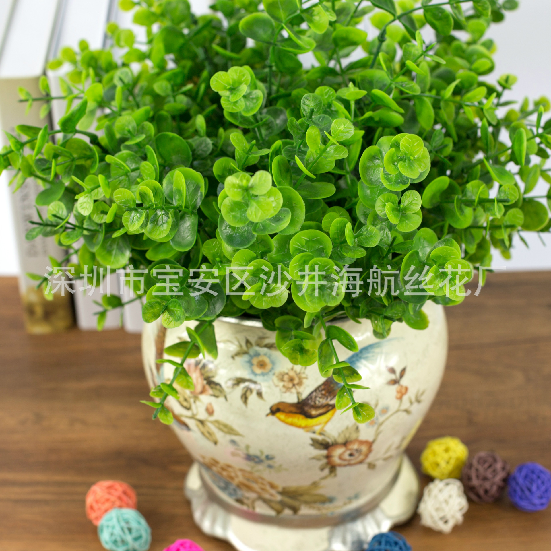 厂家供应 金钱叶水草植物仿真绢花假花 7叉35头大叶尤加利特价