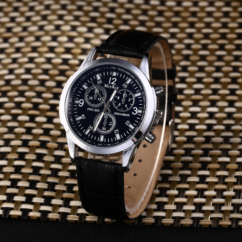 Reloj clásico de cristal de luz azul popular reloj de los hombres de moda de gama alta reloj de la correa del dial del tres-ojo en la acción al por mayor