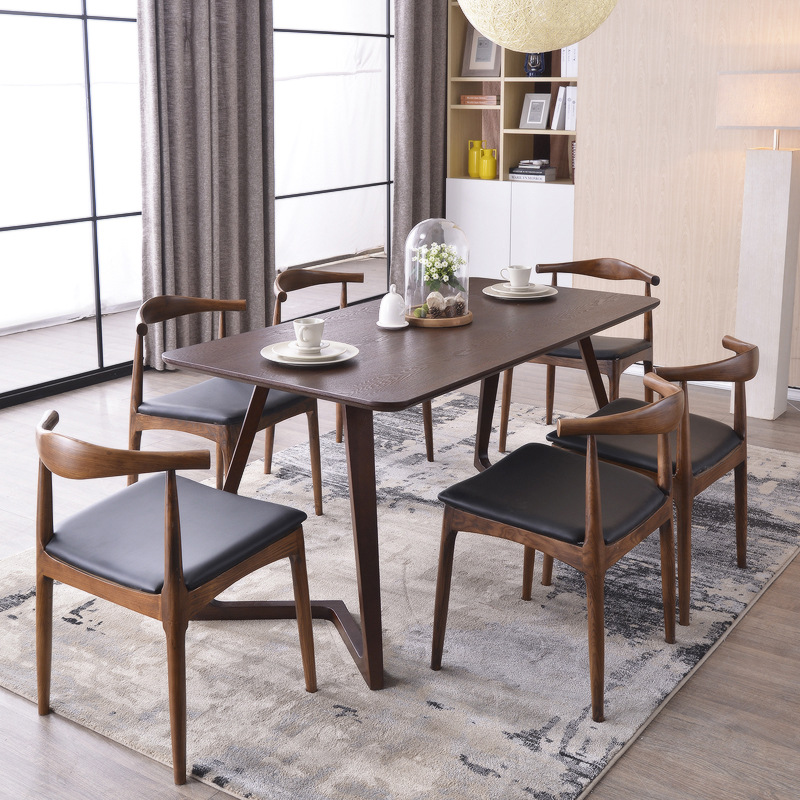 Nordic mesa de comedor y silla combinación Hotel Occidental restaurante cafetería mesa rectangular mesa de madera maciza apartamento pequeño suministro directo de fábrica