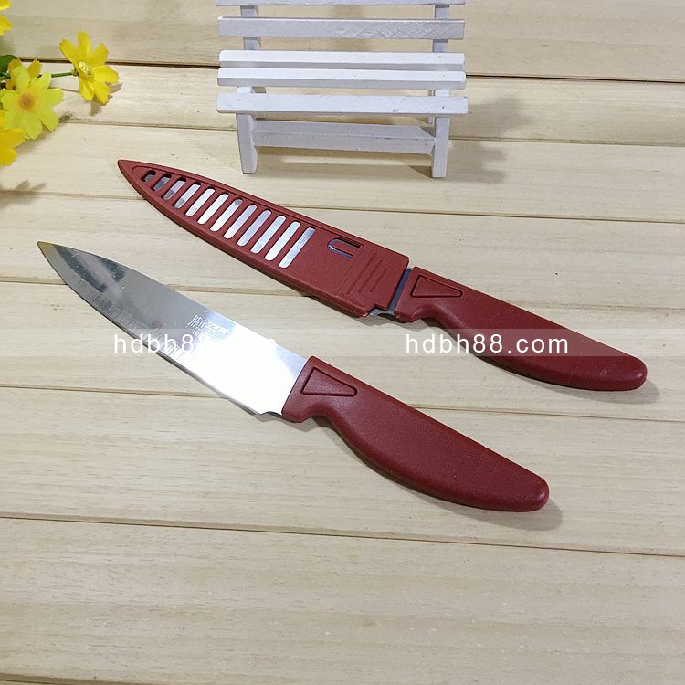 19CM红套水果刀牛肉直把刀瓜果刀疏菜削皮器带刀套一元两元店批发