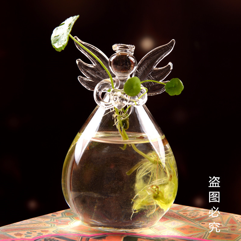 创意天使花瓶水晶透明玻璃花瓶插花器皿水培容器家居装饰品1