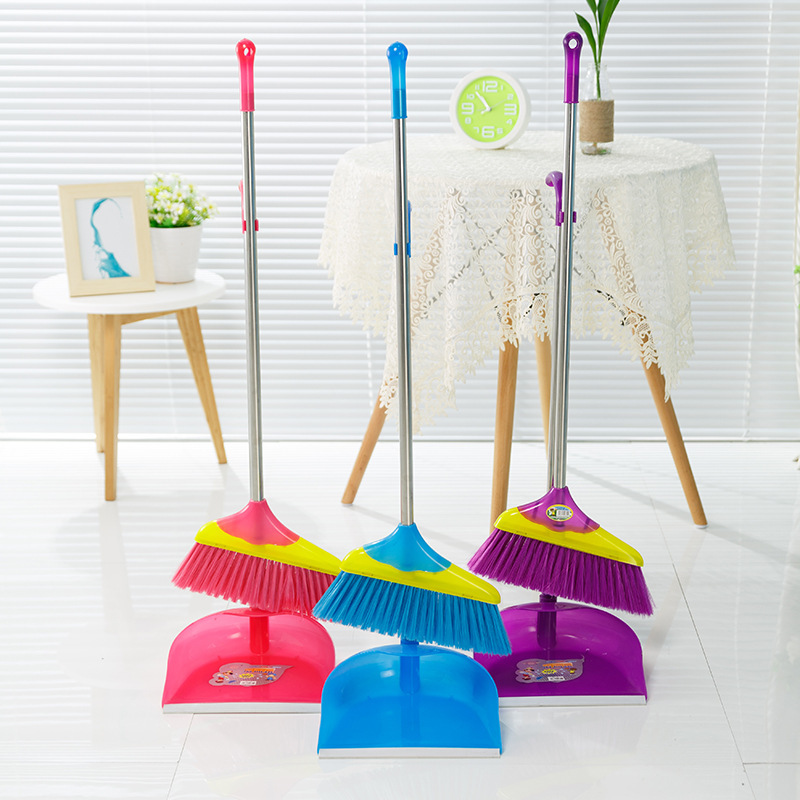 Stainless steel rod plastic broom dustpan suit soft wool sweeping dustpan broom floor broom dustpan = dustpan set