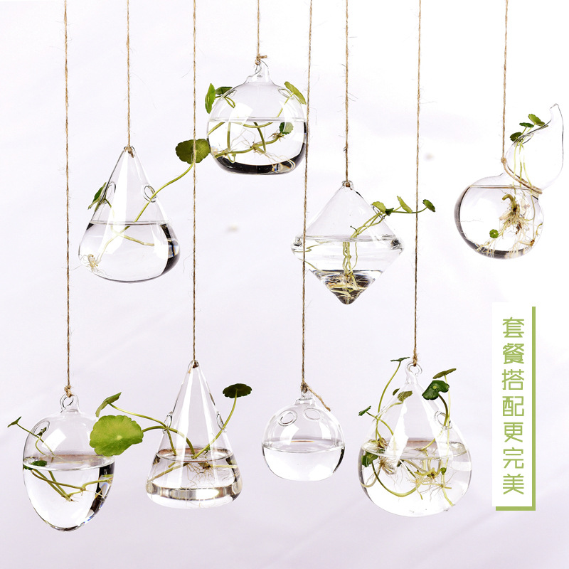 Creativo colgante de vidrio transparente florero simple hidropónico pequeña botella colgante de jardinería interior decoración del hogar botella de ventas directas de la fábrica