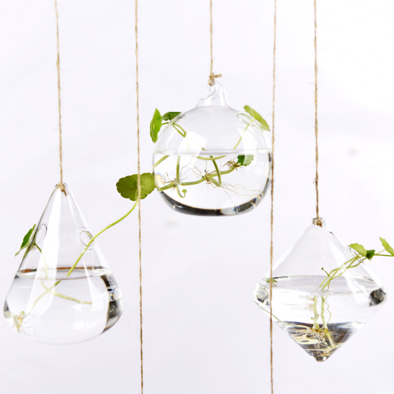 Creativo colgante de vidrio transparente florero simple hidropónico pequeña botella colgante de jardinería interior decoración del hogar botella de ventas directas de la fábrica