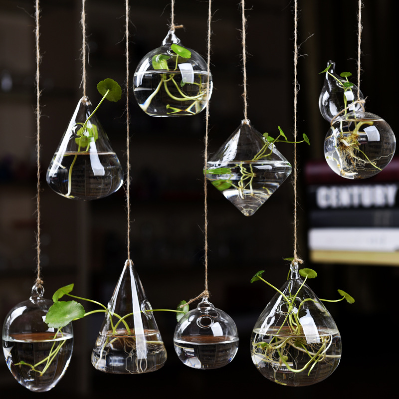 Creativo colgante de vidrio transparente florero simple hidropónico pequeña botella colgante de jardinería interior decoración del hogar botella de ventas directas de la fábrica