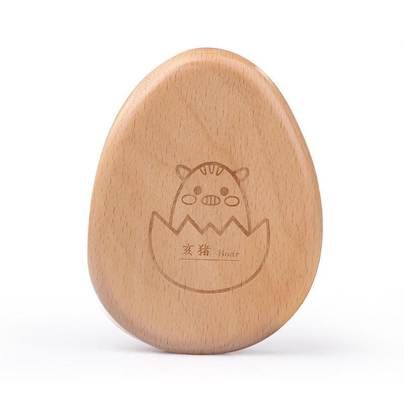 Caja de madera para guardar cabello fetal y dientes de leche, recuerdo creativo de madera con forma de dibujos animados, con forma de huevo del zodiaco para bebés.