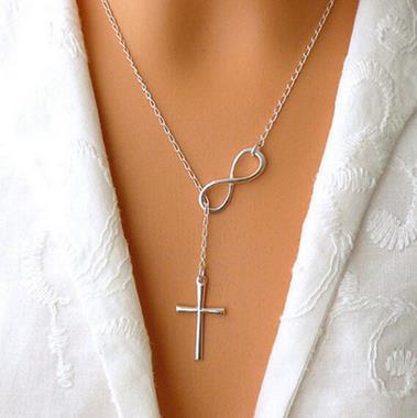 C124 European and American Foreign trade necklace AliExpress hot sale simple lucky number 8 word cross short necklace jewelry