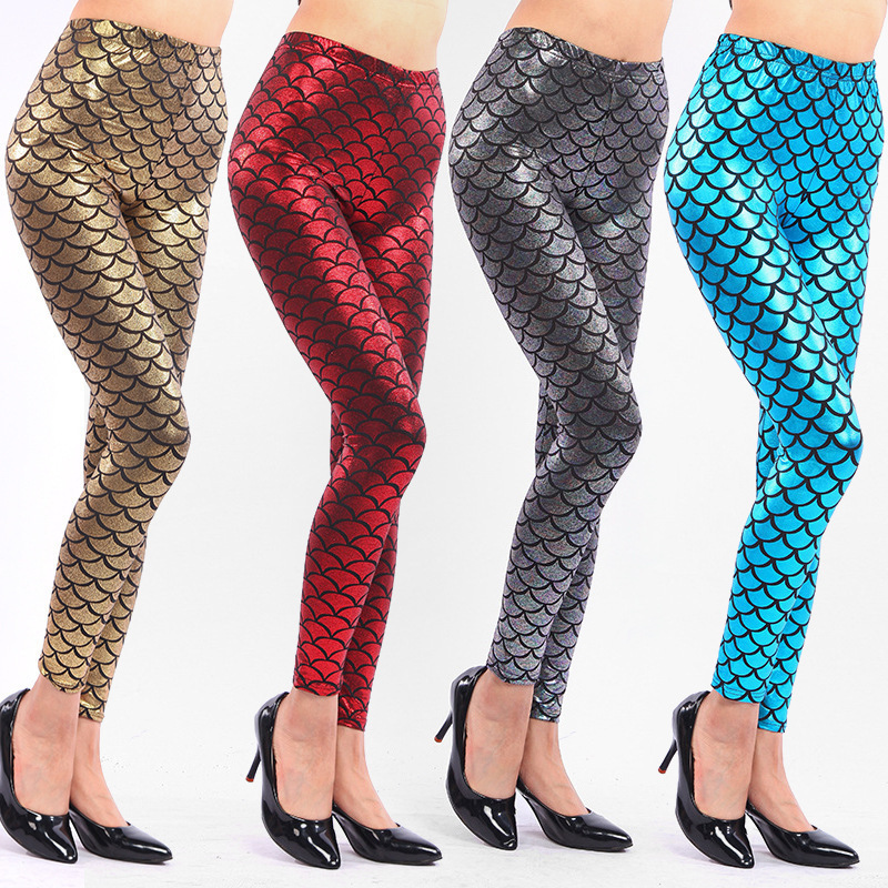 Autumn New Snake-Print Faux Leather Fashionable Slim-Fit Slimming Glossy Black Milk Fish Scale Leggings
