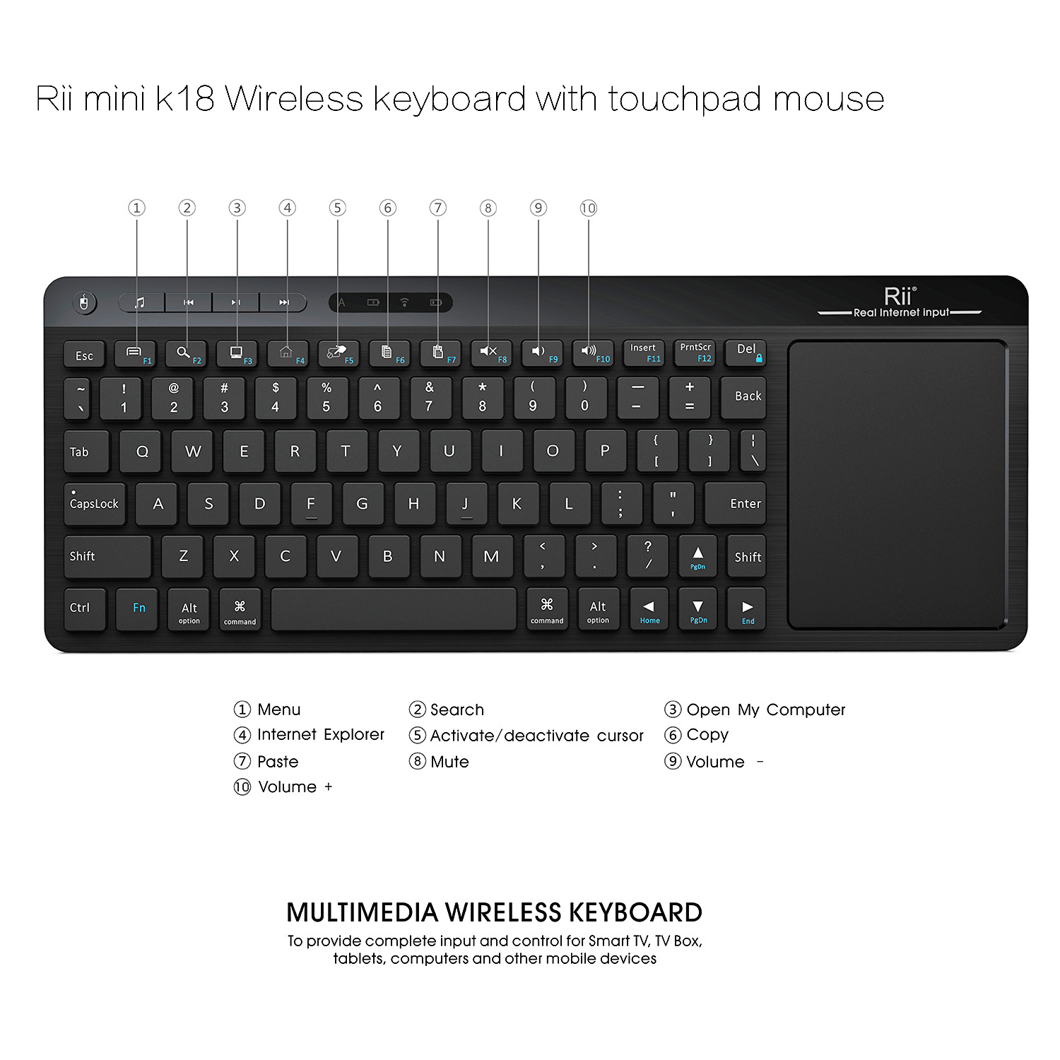 Rii Dual mode(2.4g+Wired) 10'' Keyboard with Touchpad