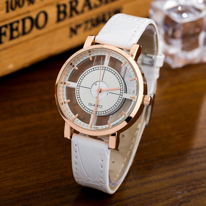 New Warmag PU Belt Fashion Men's and Women's Watch Creative Three-Dimensional Hollow Nail Rose Gold Case Couple's Watch