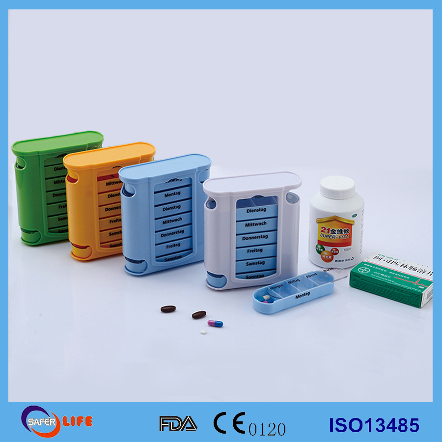 促销礼品抽屉式28格星期药盒 便携式叠层 7天塑料药盒 家庭保健盒