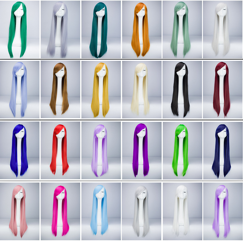 Cos Wig Universal Modified 80C Colorful Long Straight Hair Anime Export Best-Selling High Temperature Silk Can Be Dyed and Permed Anime Wig