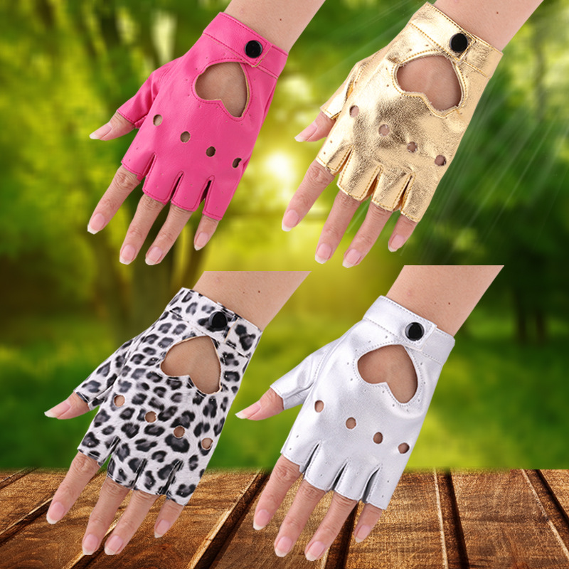 Guantes de baile de las mujeres hip hop punk etapa rendimiento trueno medio dedo guantes discoteca fotografía pu cuero baile guantes image 3