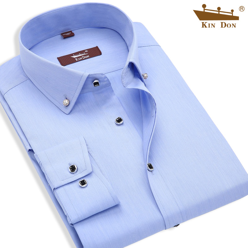 Escudo de oro camisa de los hombres camisa de negocios azul camisa de manga larga de estilo coreano profesional no planchar slim fit camisa de moda hombres