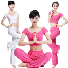 短袖瑜伽服套裝  夏季莫代爾高溫瑜伽肚皮舞蹈練功健身服套裝批發